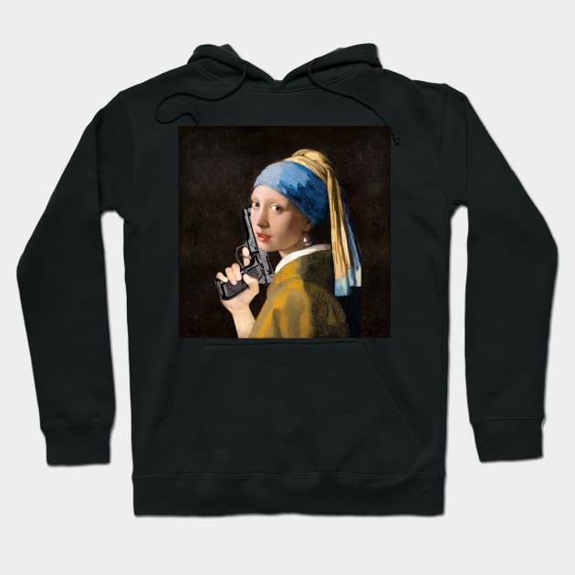 Girl With A Pearl Earring & Gun Hoodie by SmolButDedly